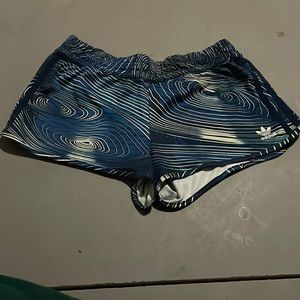 Women’s blue and white print adidas shorts